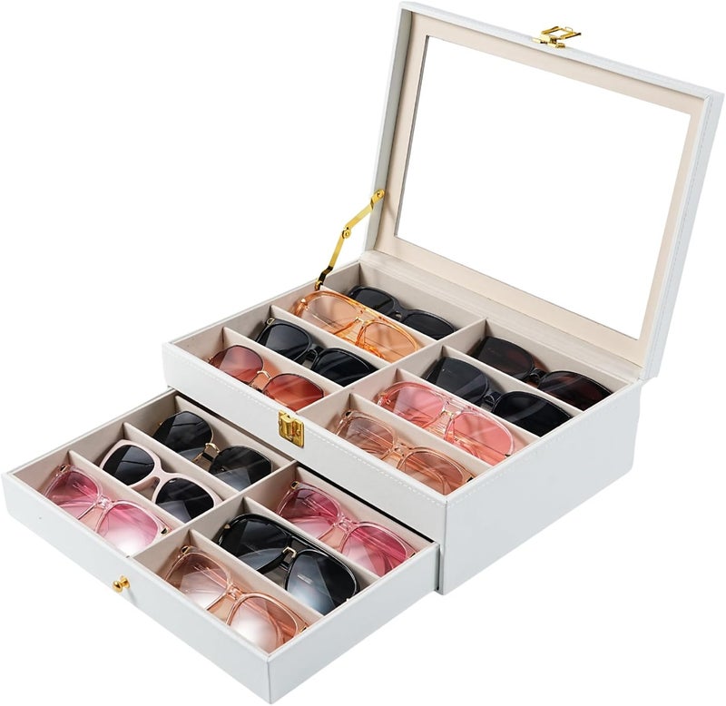 NEWLOOP Store Sunglasses Organizer Multiple Pairs of Glasses Display Case Sunglass Hard Shell Storage Box for Women Men 12/16 Slots - Image 1